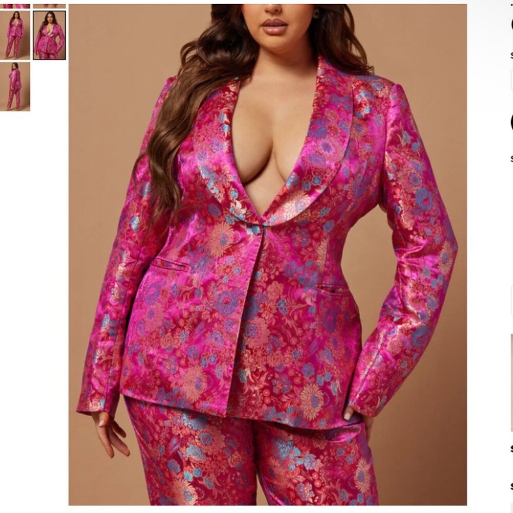 Fashion Nova Vibrant Pink and Teal Embroidered Set